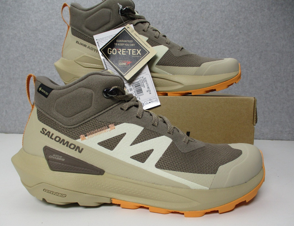 Salomon Elixir Activ Mid Waterproof Hiking Boots Shoes Womens Sz 9 Beige/Brown